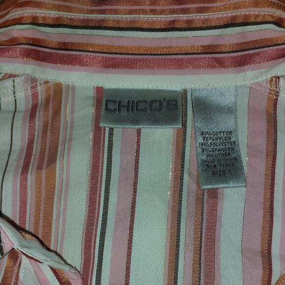 Chico's Horizontal Stripes Long Sleeve Blouse, SZ 1 - Picture 3 of 4